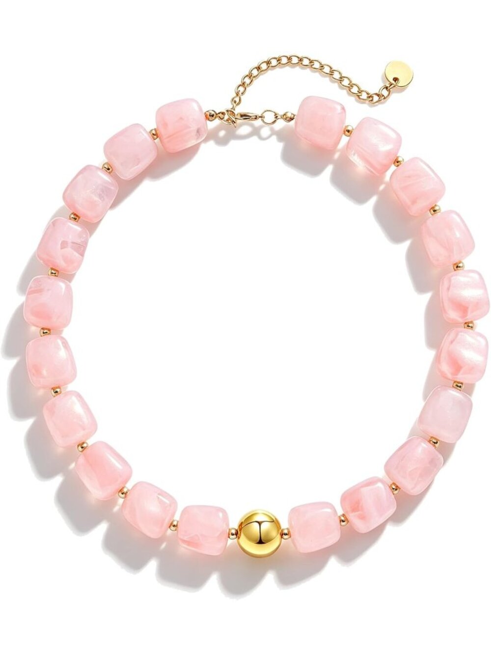 Women's Light Pink Acrylic Chunky Square Bead Choker Necklace Statement Jewelry